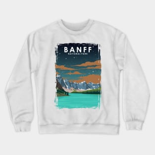 Banff National Park Vintage Minimal Retro Travel Poster at Night Crewneck Sweatshirt